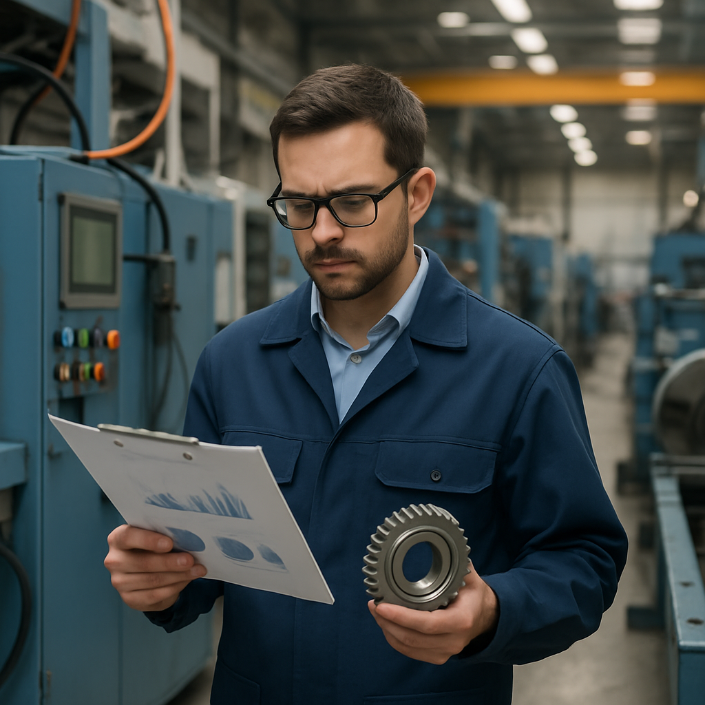 Male Production Manager focussing on lowering production costs and machine downtime Do not use text in the image-1